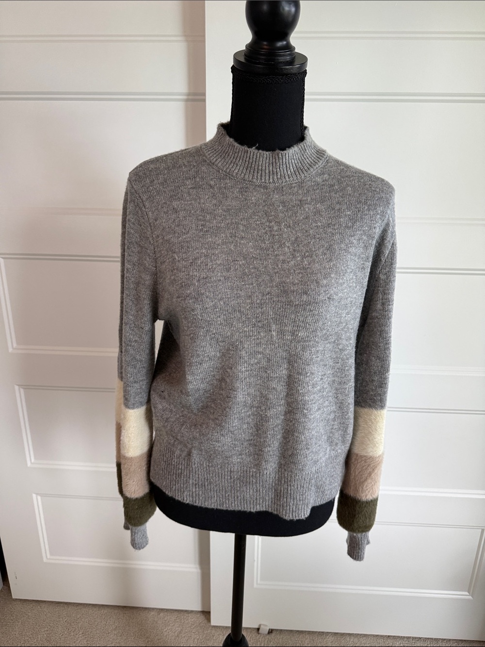 cupcakes & cashmere Grey Colorblock Sleeve Sweater with Neutral Stripes